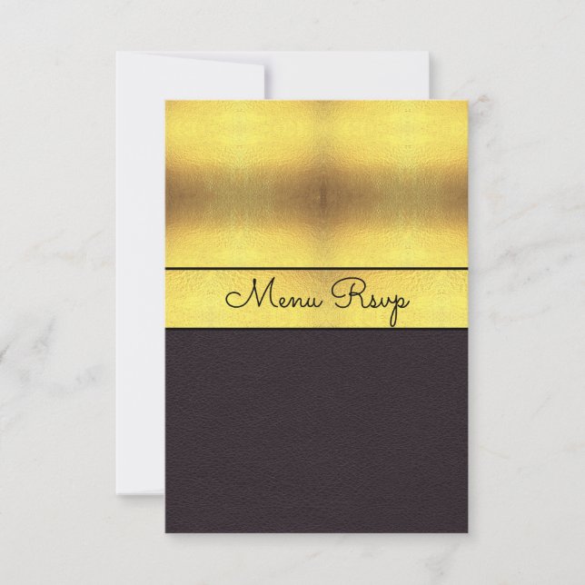 Elegante Menú RSVP de Oro y Negro (Anverso)