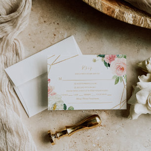 Elegante menú Rsvp verde y oro