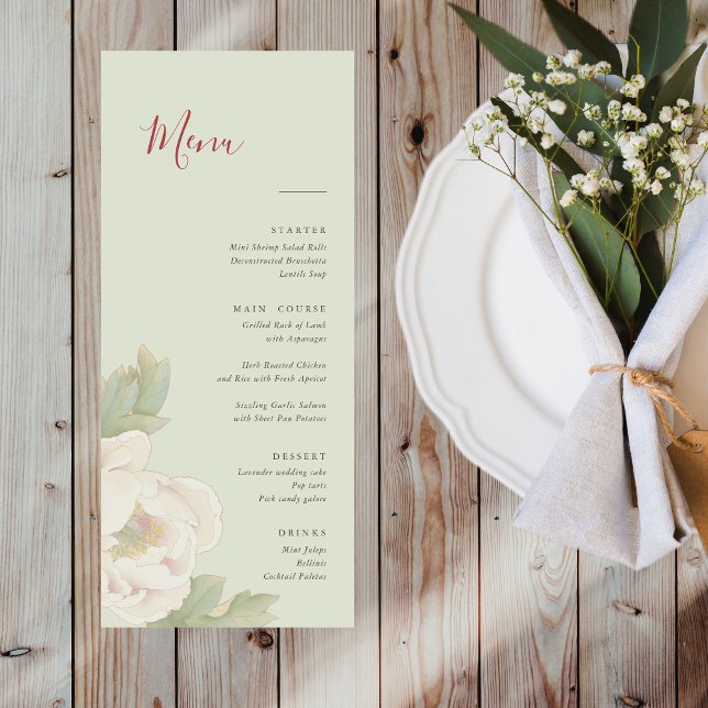Elegante menú Sage Green y Rubor Floral Boda (Subido por el creador)