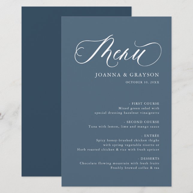 Elegante menú simple Minimalista moderno Boda (Anverso / Reverso)