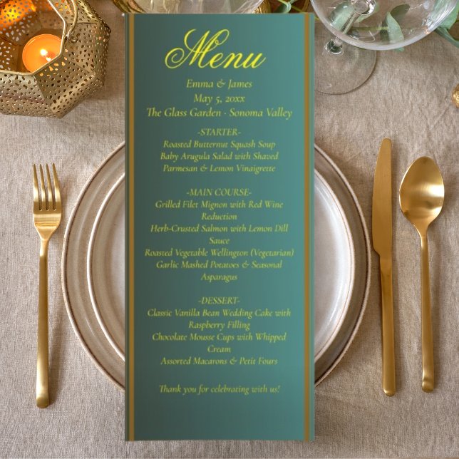 Elegante menú verde y Boda dorado (Subido por el creador)