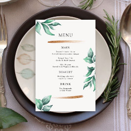 Elegante menú verde y Boda Minimalista dorado