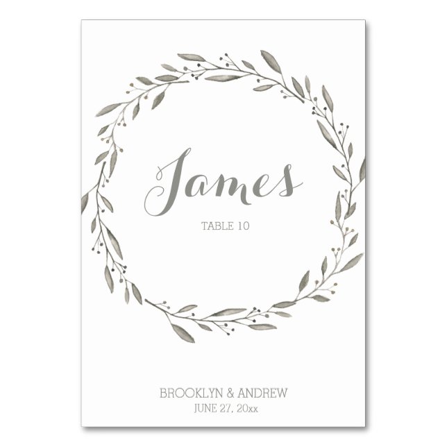 Elegante Mesa de Bodas Tarjeta de Gris Floral (Anverso)