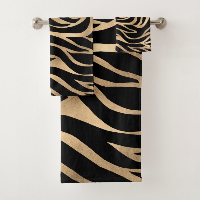 Elegante metal dorado Zebra Black Animal Print (In situ)
