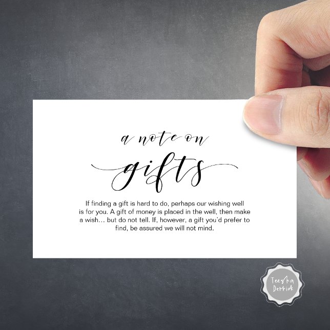 Elegante Minimal, fuente negra, Una nota sobre reg (Elegant Minimal, Black font, A note on gifts wedding Enclosure Card)
