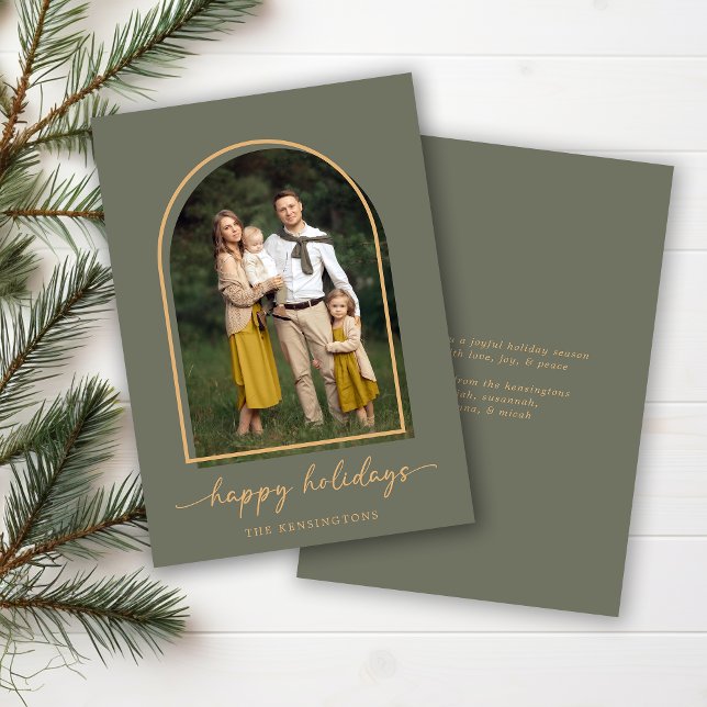 Elegante Minimalista Arch Green Gold Holiday Photo (Elegant Minimalist Arch Green Gold Holiday Photo)