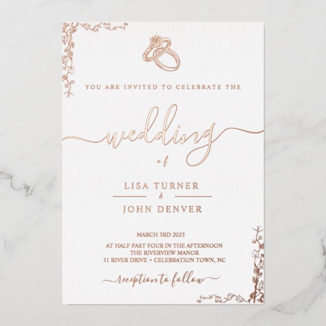 Elegante, Minimalista invitación a la boda de Reli (Anverso)