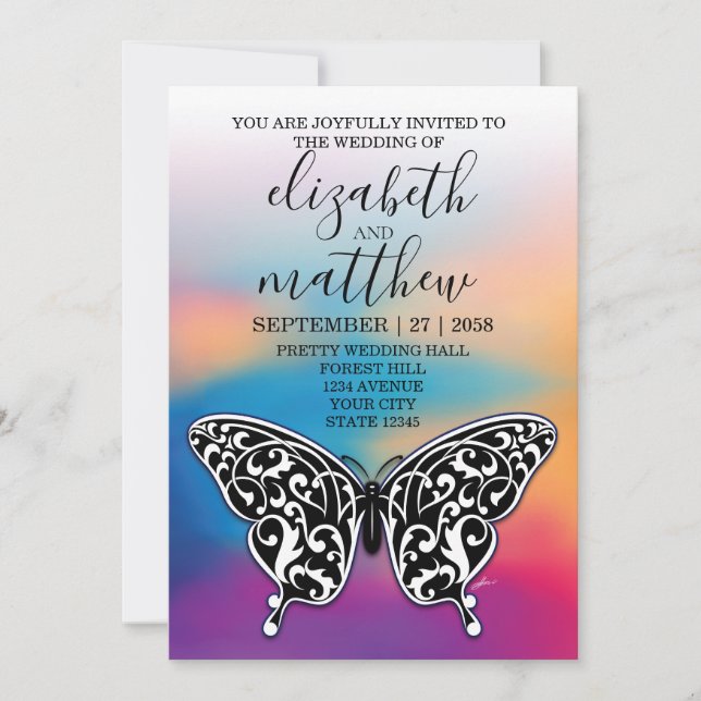 Elegante Minimalista mariposa e invitación al atar (Anverso)