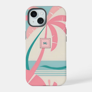 Elegante minimalista monograma tropical rosa y azu