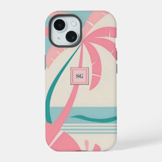 Elegante minimalista monograma tropical rosa y azu