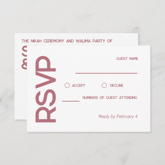 Elegante Minimalista musulmán blanco rosa oro RSVP (Anverso / Reverso)