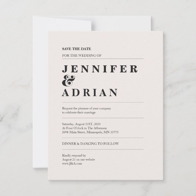 Elegante Mínimo Blanco Moderno Boda Salvar La Fech (Anverso)