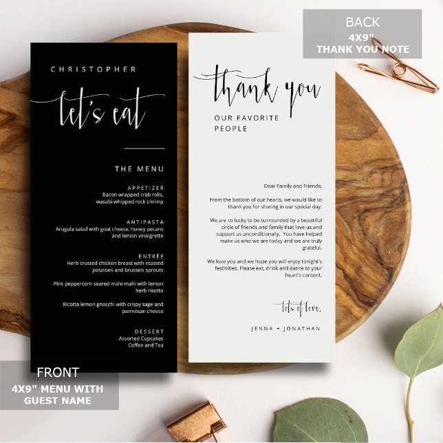 Elegante Mínimo Negro Gracias Menú Tarjeta de asie (Subido por el creador)
