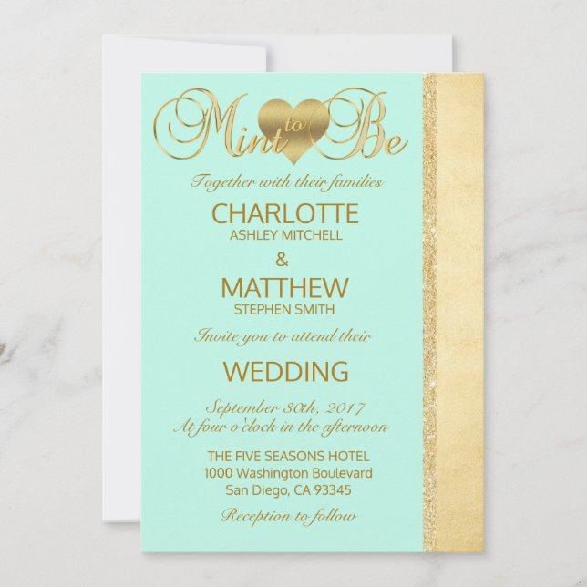 Elegante MINT PARA SER Invitación a la Boda Modern (Anverso)