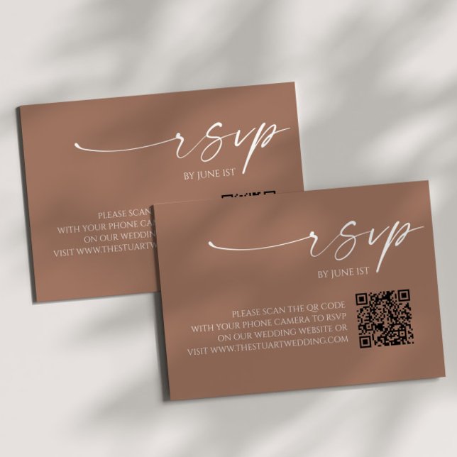 Elegante Mocha Mousse QR Código Boda Tarjeta RSVP (Subido por el creador)