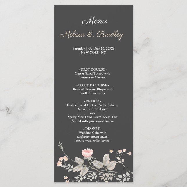 Elegante moda acuarela Boda floral Menú (Anverso)