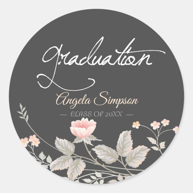 Elegante moda acuarela pegatina redondo floral (Anverso)