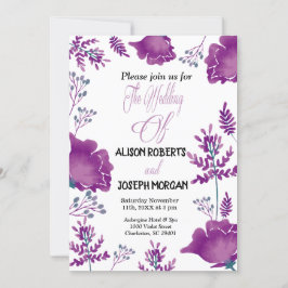 Elegante moda acuarela Púrpura Tarjeta Boda Real