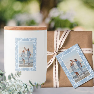 Elegante Moda Azul Foto Etiquetas de matrimonio fr