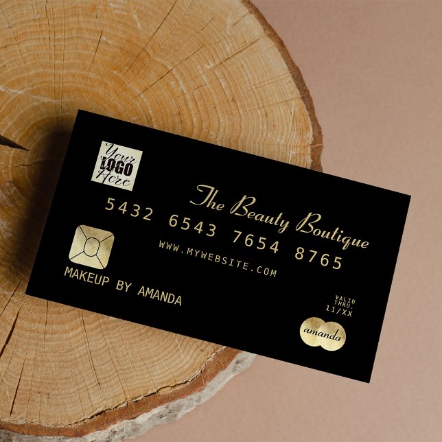 Elegante Moda Black Gold Logotipo de tarjeta de cr (Elegant Chic Black Gold Luxury Credit Card Logo)