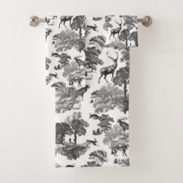Elegante Moda Black White Toile Deer Woodland