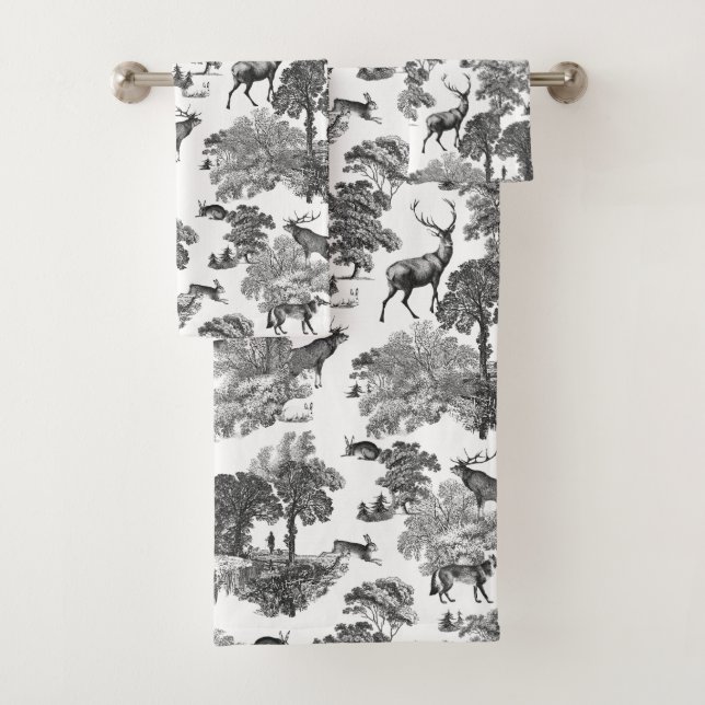 Elegante Moda Black White Toile Deer Woodland (In situ)