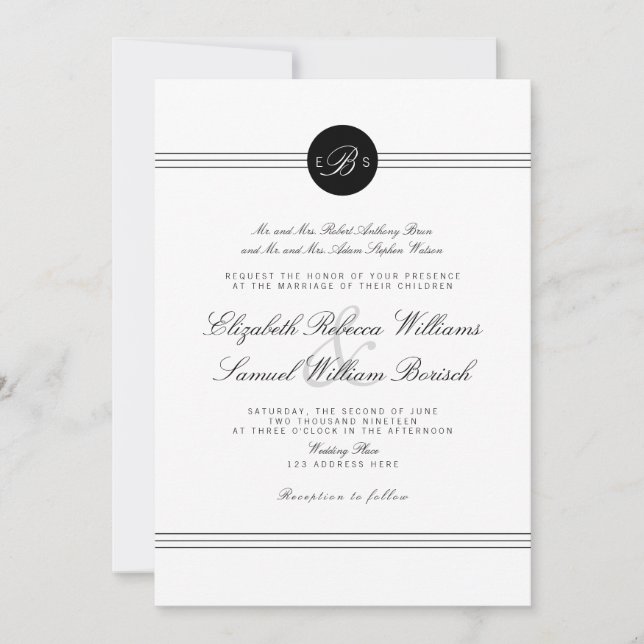Elegante Moda blanco negro de la invitación a la b (Anverso)