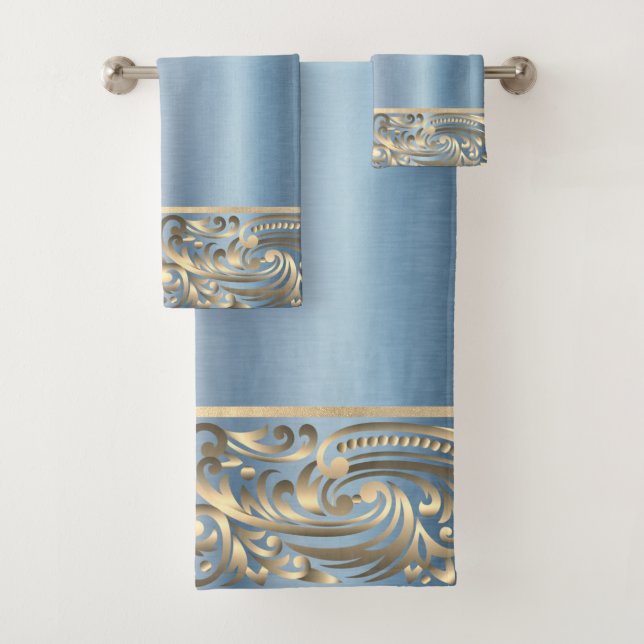 Elegante Moda Blue Metallic Gold Swirls (In situ)