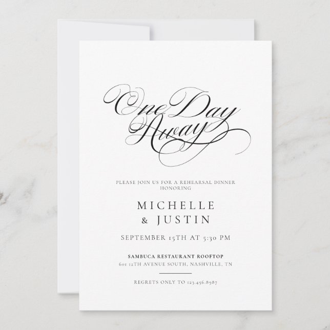 Elegante Moda Boda ensayo Invitación a cenar (Anverso)