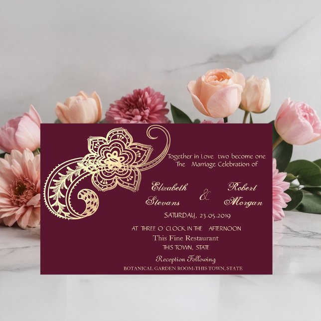 Elegante Moda Boda Paisley de Oro Invitación (Subido por el creador)