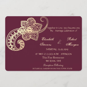 Elegante Moda Boda Paisley de Oro Invitación