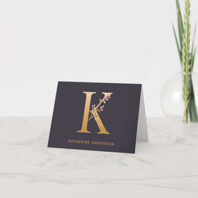 Elegante Moda de monograma K floral de oro persona (Anverso)