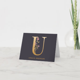 Elegante Moda de Monograma U Floral Gold Personali