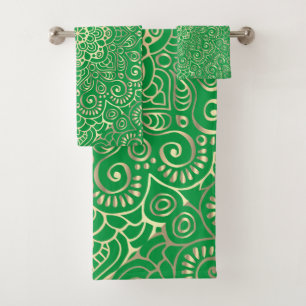 Elegante Moda Dorado Mandala Green Bath Set