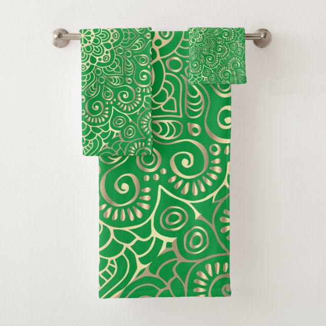 Elegante Moda Dorado Mandala Green Bath Set (In situ)