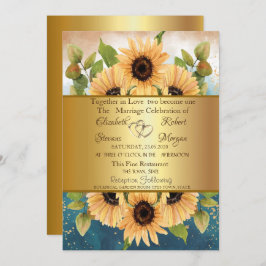 Elegante Moda Dorado Sunflowers Invitación a la bo