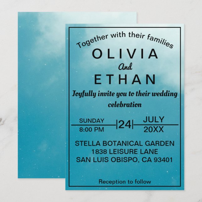 Elegante moda elegantemente azul cielo Invitación  (Anverso / Reverso)