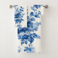 Elegante Moda Floral azul y blanca de época