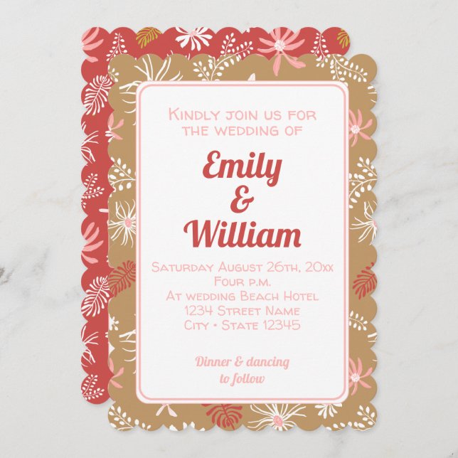 Elegante moda floral polvoriento Invitación a la b (Anverso / Reverso)