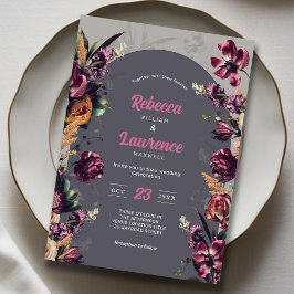 Elegante moda flores invitación a la boda gris