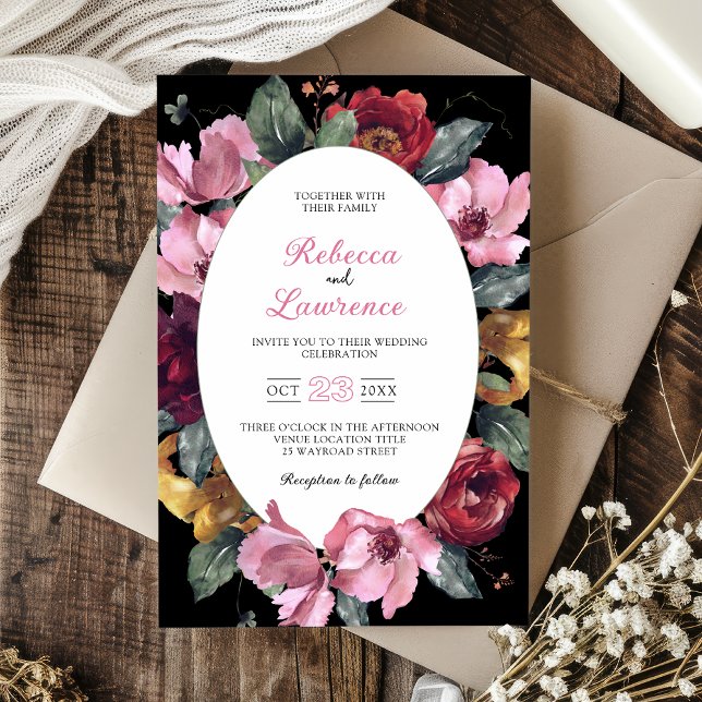 Elegante moda flores invitación a la boda oscura (Subido por el creador)