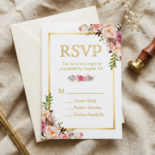 Elegante Moda Flores marco dorado RSVP