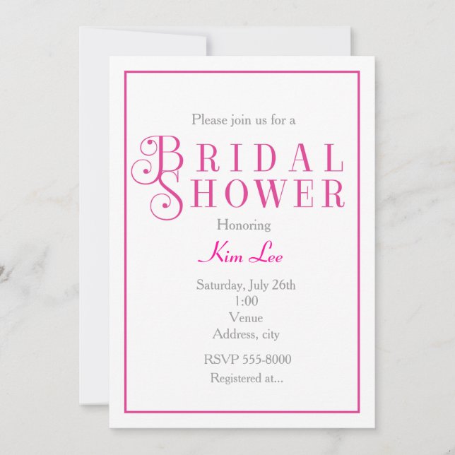 Elegante Moda Fuchsia Bridal Shower Invitación (Anverso)