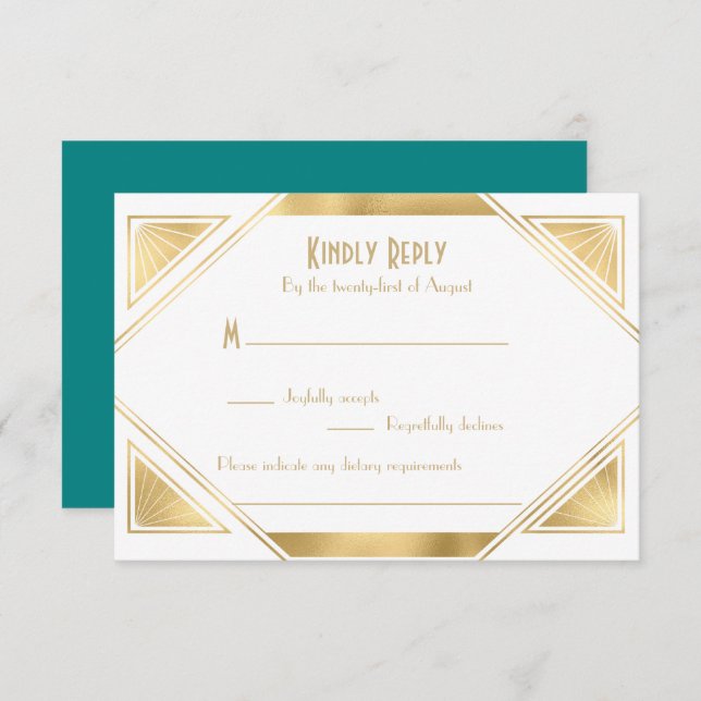 Elegante moda Gran Gatsby Art Deco Tarjeta RSVP (Anverso / Reverso)
