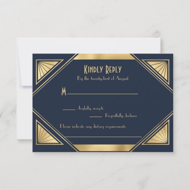 Elegante moda Gran Gatsby Art Deco Tarjeta RSVP (Anverso)