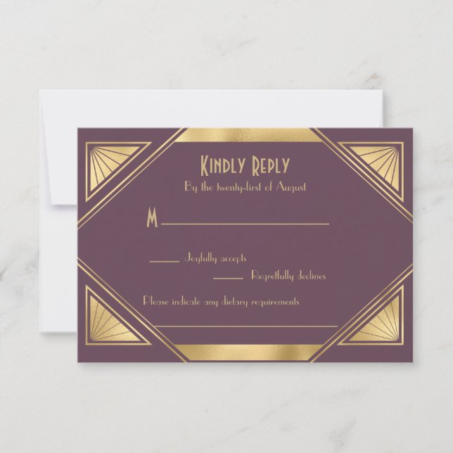 Elegante moda Gran Gatsby Art Deco Tarjeta RSVP (Anverso)