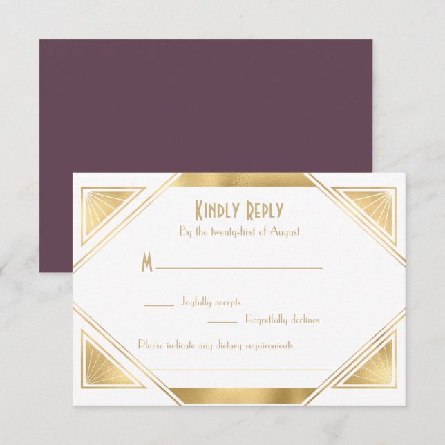 Elegante moda Gran Tarjeta RSVP Art Deco (Anverso / Reverso)