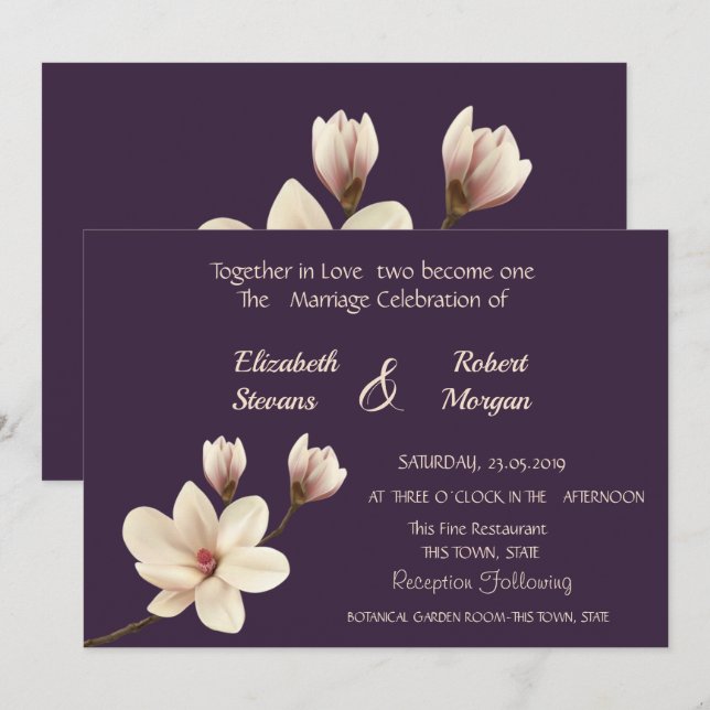 Elegante Moda Magnolia Invitación a la boda (Anverso / Reverso)