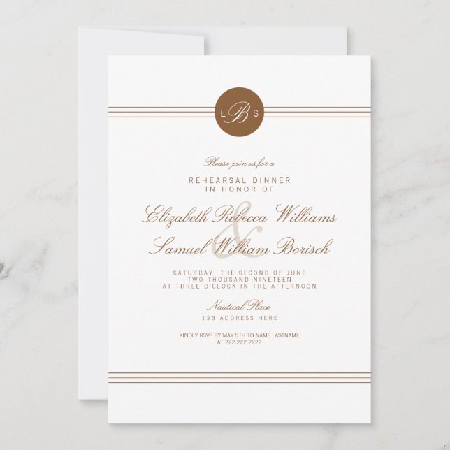 Elegante Moda Marrón Blanco Monograma Invitación a (Anverso)