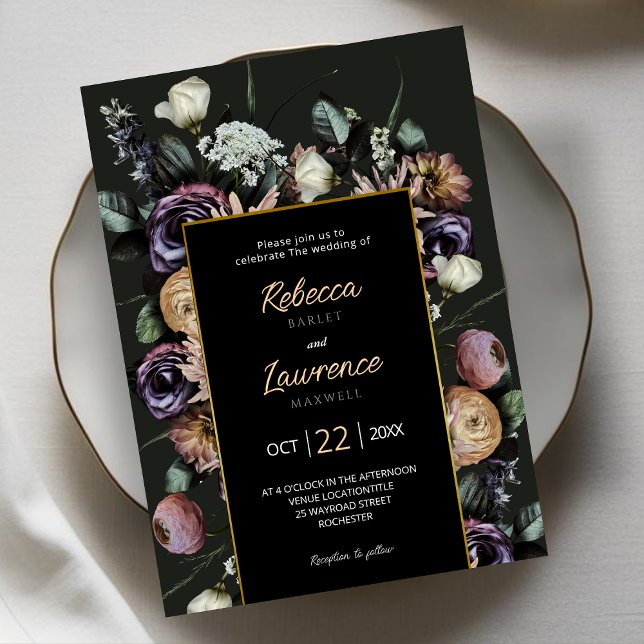Elegante moda moody florals invitación a la boda (Subido por el creador)